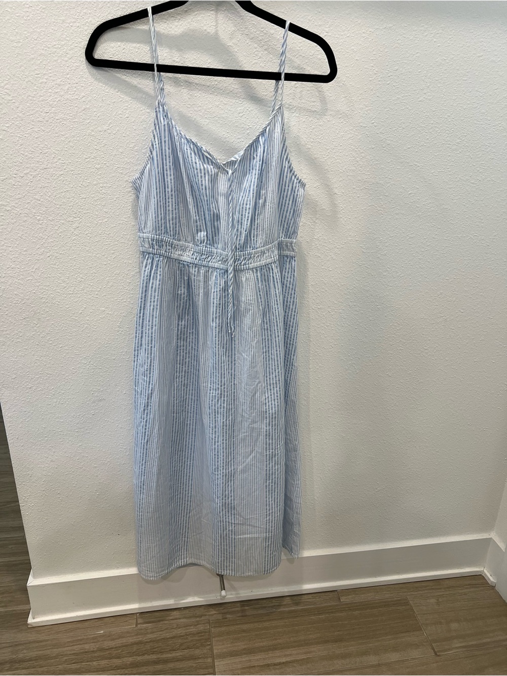 LOFT Blue and White Striped Sleeveless Midi Dress